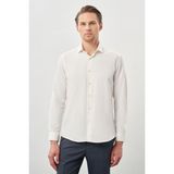 İmza Açık Krem Uzun Kol Düz Yarım İtalyan Yaka Cepsiz Pamuklu Classic Slim Fit Gömlek 1004245268 - XS