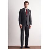 İmza Antrasit Mono Yaka Kendinden Çizgili Desen Esnek 4 Drop Comfort Fit Classic Takım Elbise 1001255159 - 54