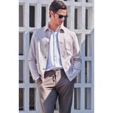 İmza Bej Berberi Yaka Çizgili Desen Gofreli Slim Fit Casual Mont 1007260153 - Koyu Bej - 3XL