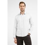 İmza Bej-Beyaz Kendinden Desenli Sert Yaka Uzun Kol Cepsiz Slim Fit Pamuklu Gömlek 1004255214 - XL
