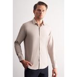 İmza Bej-Beyaz Sert Yaka Çizgili Desen Uzun Kol Slim Fit Esnek Gömlek 1004255176 - Bej - Beyaz