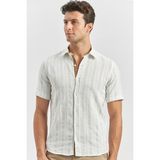 İmza Bej Kısa Kollu Çizgili Armürlü Pamuklu Casual Slim Fit Dar Kesim Gömlek 1004240245 - Koyu Bej