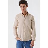 İmza Bej Kısalabilir Kollu Desenli JakarlıCepsiz %100 Pamuk Casual Slim Fit Gömlek 1004230181 - Koyu Bej
