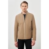 İmza Bej Suni Deri Hakim Yaka Düz Yırtmaçsız Tam Astar Slim Fit Casual Deri Mont 1038245152 - 56
