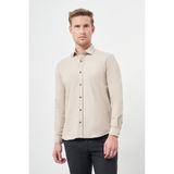 İmza Bej Uzun Kol Düz Bez Ayağı Yarım Italyan Yaka Cepsiz Pamuklu Classic Slim Fit Gömlek 1004245211