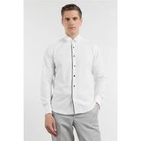 İmza Beyaz Ata Yaka Uzun Kol Cepsiz Slim Fit Pamuklu Gömlek 1004260415