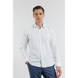 İmza Beyaz Dokulu Sert Yaka Uzun Kol Cepsiz Slim Fit Pamuklu Gömlek 1004255283