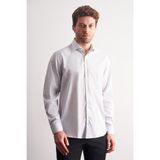 İmza Beyaz - Gri Yarım Italyan Yaka Çizgili Desen Uzun Kol Premium Slim Fit %100 Pamuk Gömlek 1004255191 - 2XL