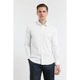 İmza Beyaz Kendinden Desenli Sert Yaka Uzun Kol Cepsiz Slim Fit Pamuklu Gömlek 1004255230