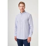İmza Beyaz-Lacivert Düğmeli Yaka Uzun Kol Cepli Kareli Desen Comfort Fit %100 Pamuk Gömlek 1004260225 - XL - Beyaz - Lacivert