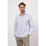 İmza Beyaz-Lacivert Sert Yaka Uzun Kol Cepsiz Slim Fit Pamuklu Gömlek 1004260214 - Beyaz - Lacivert