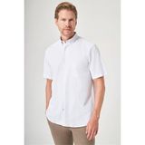İmza Beyaz - Mavi Düğmeli Yaka Kısa Kol Cepli Comfort Fit Pamuklu Gömlek 1004260185 - XL