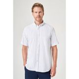 İmza Beyaz-Mavi Düğmeli Yaka Kısa Kol Cepli Oxford Comfort Fit Pamuklu Gömlek 1004260187 - XL - Beyaz - Mavi