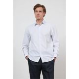 İmza Beyaz-Mavi Sert Yaka Uzun Kol Cepsiz Slim Fit Pamuklu Gömlek 1004260210 - Beyaz - Mavi
