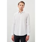 İmza Beyaz Uzun Kol Armürlü Sert Yaka Cepsiz Pamuklu Classic Slim Fit Gömlek 1004245226