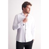 İmza Beyaz Uzun Kol Ata Yaka Düz Pamuklu Slim Fit Gömlek 1004255215