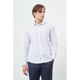 İmza Beyaz Uzun Kol Çizgili Desen Cepsiz Classic Slim Fit Gömlek 1004245209 - 2XL