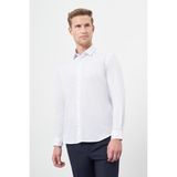 İmza Beyaz Uzun Kol Çizgili Desen Gabardin Sert Yaka Cepsiz Pamuklu Classic Slim Fit Gömlek 1004245205 - XL