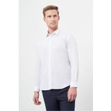 İmza Beyaz Uzun Kol Çizgili Desen Gabardin Sert Yaka Cepsiz Pamuklu Classic Slim Fit Gömlek 1004245205