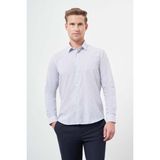 İmza Beyaz Uzun Kol Çizgili Desen Oxford Sert Yaka Cepsiz Pamuklu Classic Slim Fit Gömlek 1004245206 - 2XL