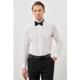 İmza Beyaz Uzun Kol Düz Bez Ayağı Ata Yaka Cepsiz Pamuklu Basic Slim Fit Gömlek 1004245060