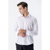 İmza Beyaz Uzun Kol Düz Bez Ayağı Sert Yaka Cepsiz Pamuklu Basic Slim Fit Gömlek 1004245059
