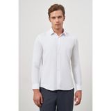 İmza Beyaz Uzun Kol Kendinden Desenli Armürlü 032 Sert Yaka Classic Slim Fit Gömlek 1004245151