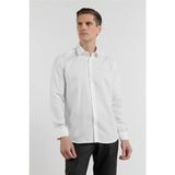 İmza Beyaz Uzun Kol Sert Yaka Kendinden Desenli %100 Pamuk Slim Fit Gömlek 1004255202