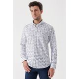 İmza Beyaz Uzun Kollu Baskılı Bez Ayağı Cepsiz Garnili Klasik Slim Fit Dar Kesim Gömlek 1004230228 - Kemik - Beyaz - 2XL
