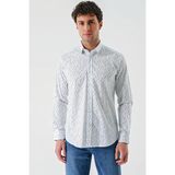 İmza Beyaz Uzun Kollu Baskılı Biritli Yaka Cepsiz Pamuklu Klasik Slim Fit Dar Kesim Gömlek 1004240216 - XL