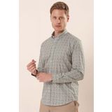 İmza Beyaz Uzun Kollu Baskılı Cepsiz Pamuklu Likralı Casual Slim Fit Dar Kesim Gömlek 1004230134