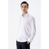 İmza Beyaz Uzun Kollu Sert Yaka Cepsiz Pamuklu Basic Slim Fit Dar Kesim Gömlek 1004240059
