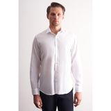 İmza Beyaz Yarım Italyan Yaka Kendinden Desenli Uzun Kol Premium Slim Fit %100 Pamuk Gömlek 1004255192