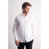 İmza Beyaz Yarım Italyan Yaka Kendinden Desenli Uzun Kol Premium Slim Fit %100 Pamuk Gömlek 1004255193 - 2XL