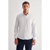 İmza Beyaz Yarım Italyan Yaka Uzun Kol Cepsiz Slim Fit Cls Gömlek 1004255174