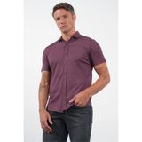 İmza Bordo Italyan Yaka Kısa Kol Cepsiz Slim Fit Pamuklu Gömlek 1004260158