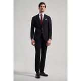 İmza Düz Gabardin Mono Yaka Tam Astar Beli Lastikli Esnek 6 Drop Slim Fit Takım Elbise 1001250155 - Siyah - 48