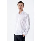 İmza Erkek Beyaz Uzun Kollu Sert Yaka Pamuklu Slim Fit Dar Kesim Gömlek 1004240059
