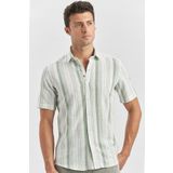 İmza Erkek Koyu Yeşil Kısa Kollu Çizgili Pamuklu Slim Fit Dar Kesim Gömlek 1004240243