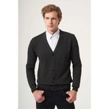 İmza Füme V Yaka Uzun Kol Örme Comfort Fit Pamuklu Hırka Triko 1012265016 - Antrasit - 2XL