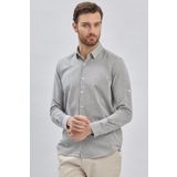 İmza Gri Kısalabilir Kollu Armürlü Biritli Yaka Pamuklu Casual Slim Fit Dar Kesim Gömlek 1004240202