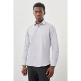 İmza Gri Uzun Kol Armürlü Sert Yaka Cepsiz Pamuklu Classic Slim Fit Gömlek 1004245226
