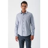 İmza Gri Uzun Kollu Armürlü Cepsiz Pamuklu Likralı Slim Fit Dar Kesim Gömlek 1004240193