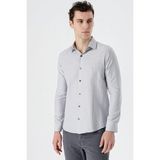 İmza Gri Uzun Kollu Desenli Armürlü Sert Yaka Cepsiz Pamuklu Slim Fit Dar Kesim Gömlek 1004235168