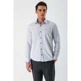 İmza Gri Uzun Kollu Desenli Armürlü Sert Yaka Cepsiz Pamuklu Slim Fit Dar Kesim Gömlek 1004235171
