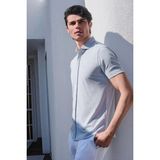İmza Italyan Yaka Kısa Kol Cepsiz Slim Fit Esnek Gömlek 1004260159 - Mavi - 2XL