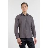 İmza Kahverengi-Beyaz Kendinden Desenli Sert Yaka Uzun Kol Cepsiz Slim Fit Pamuklu Gömlek 1004255218 - Kahverengi - Beyaz - XL
