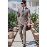 İmza Kahverengi-Beyaz Kırlangıç Yaka Kruvaze 6 Drop Slim Fit Tam Astar Esnek Takım Elbise 1001260171 - Kahverengi - Beyaz - 48