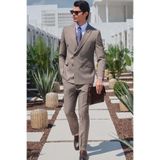 İmza Kahverengi-Beyaz Kırlangıç Yaka Kruvaze 6 Drop Slim Fit Tam Astar Esnek Takım Elbise 1001260171