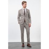 İmza Kahverengi-Beyaz Mono Yaka 6 Drop Slim Fit Tam Astar Esnek Takım Elbise 1001260172 - Kahverengi - Beyaz - 48
